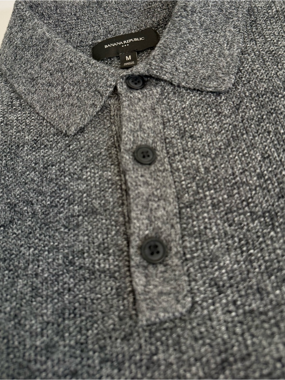 NWOT | Banana Republic Charcoal Men's Seed Stitch Merino Wool Polo | Medium - Picture 5 of 13